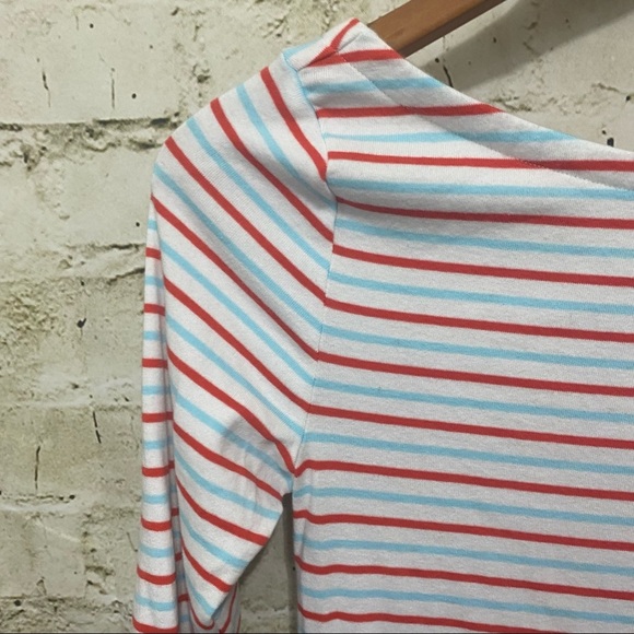 Gap Red Blue Striped Ballet Scoop Back 3/4 Sleeve Top - Picture 2 of 5